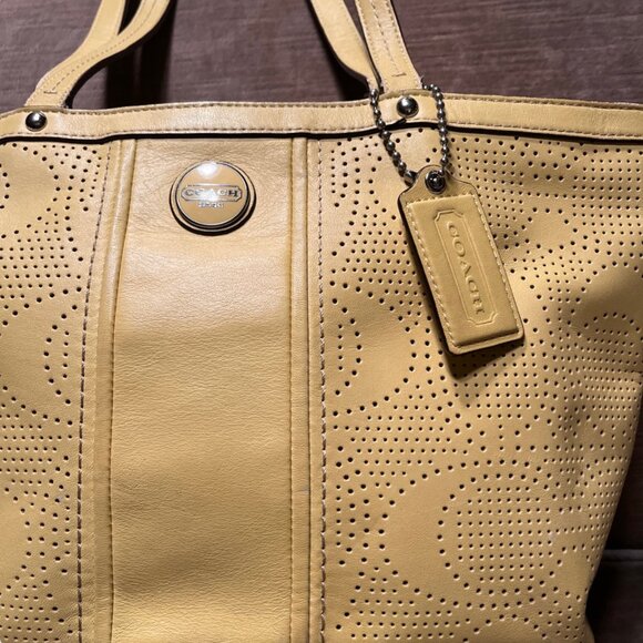 Coach Perforated Leather Tote Handbag - Picture 5 of 8